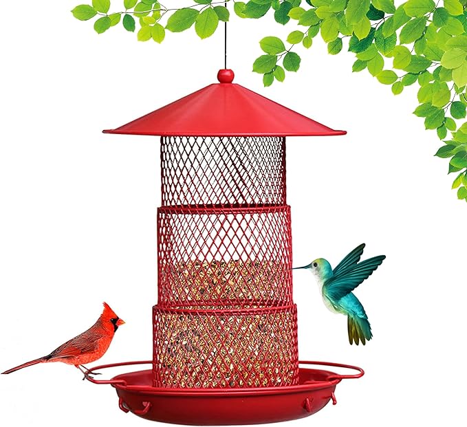 Wild Bird Feeders for Outside Hanging,Retractable Large Bird Feeders with 4 lbs Capacity for Finch Cardinal Blue Jay,Squirrel Proof Bird Feeder for Garden Yard