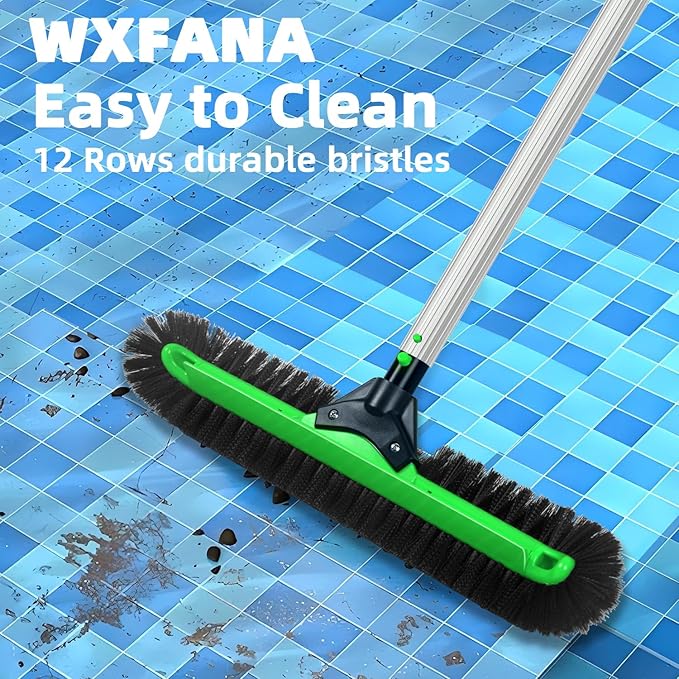20" Wide Pool Brush Head, Heavy Duty Pool Scrub Brush with 12-Rows Soft Bristles, Inground/Above Ground Pool Brushes with Curved Ends, Clean Pool Wall, Floor, Step, Corner Faster, Safe for Vinyl Liner