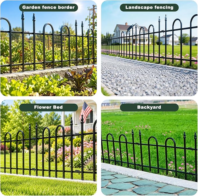 Decorative Metal Garden Fence 18"H x 22"W, 7.3FT Heavy Duty Rustproof Garden Border Fence with Arched Top, Outdoor Animal Barrier to Protect Plants & Keep Dogs Out, Flower Bed & Yard Fence, 4 Panels