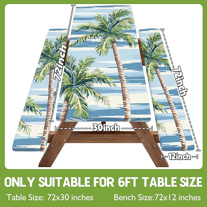 Picnic Table Cover with Bench Covers Waterproof Elastic Rectangle Reusable Folding Tablecloth Manteles Mantelería Camping Essentials Rv Car Travel Supplies Table Cloth Outdoor Road Trip Camper Gifts