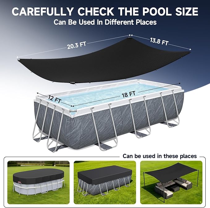LXKCKJ 12x18 FT Pool Cover for Above Ground Pools, Rectangular 420D Oxford | 10000PA Waterproof, 100MPH Windproof, Tear-Resistant, UPF50+ UV Protection,Cuts Evaporation, for Oval /Rectangular Pool