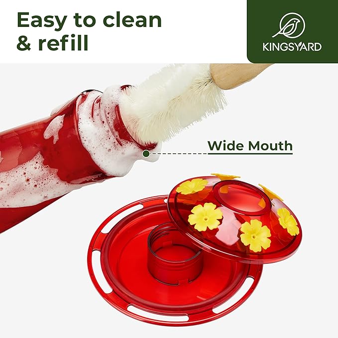 Kingsyard 2-Pack Glass Hummingbird Feeder for Outdoors Hanging, 14 oz Leak-Proof Humming Bird Feeders with Ant Moat & Bee Proof Feeding Ports, Hummingbird Gift for Bird Lovers (Red)