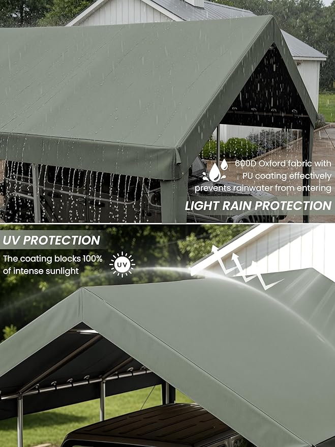10 x 20 Ft Carport Replacement Cover, Heavy Duty Outdoor Car Tarp Canopy, Waterproof & UV Protected Tear Oxford Tarp with Ball Bungees (Frame is Not Included)