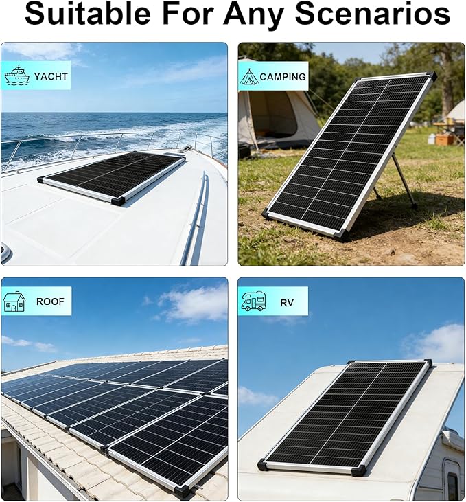 18BB 100 Watt Solar Panel, N-Type 18V 100W Solar Panel, 25% High Efficiency Monocrystalline PV Modules IP68 Waterproof for RV, Marine, Rooftop, Farm, Trailer, Home Off-Grid System