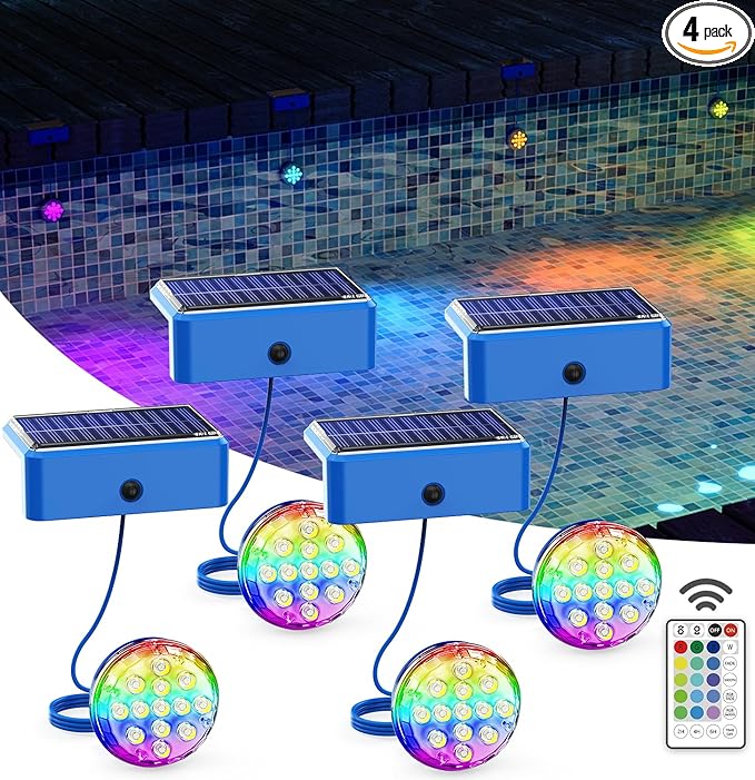 Solar Lights for Pools & Gardens - Waterproof RGB 16 Color Changing LED Lights (4Pack)
