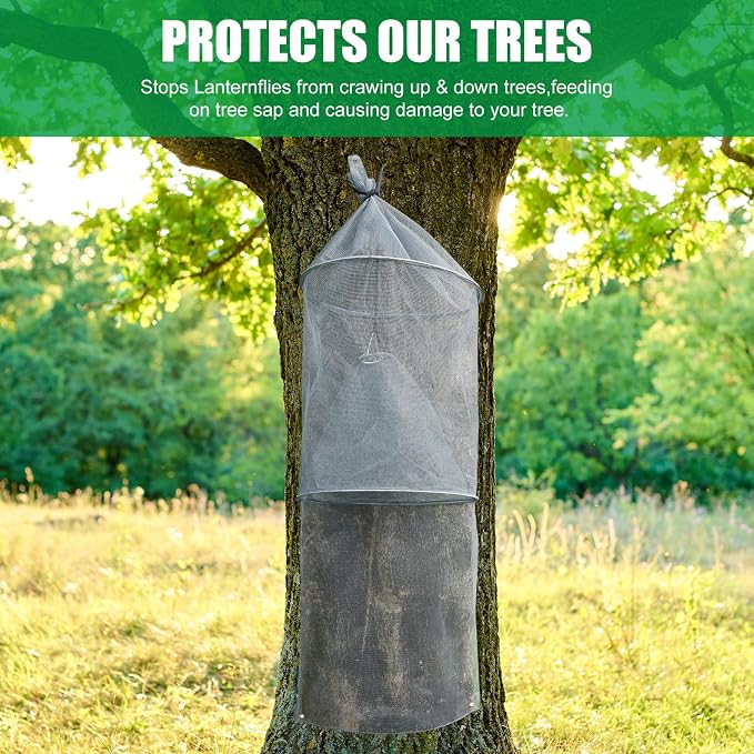 Qualirey 4 Pack Spotted Lanternfly Traps Lantern Fly Killer Mesh Tree Trap with Jute Rope and Nails Effective Way to Catch Lantern Flies and Nymphs (Grey)