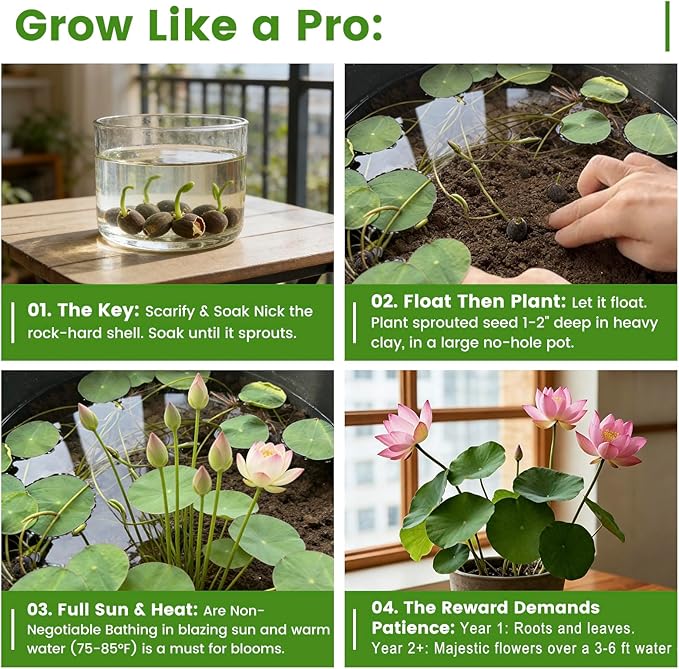 30 PCS Lotus Seeds for Planting in Water - Mixed Color Bowl Lotus Seeds, Non-GMO Aquatic Plant Water Lily Seeds for Indoor Bonsai, Outdoor Ponds & Garden