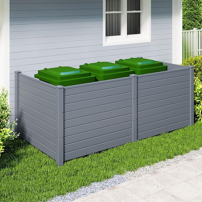 HAPPYGRILL Air Conditioner Fence, 4 Panels Outdoor Privacy Screens with Metal Stakes, No Dig Pool Equipment Enclosure, 48" x 38" Trash Can Screen Fence Kit for Outside Backyard, Gray