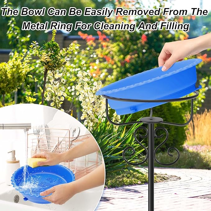 Bird Bath for Outside,40In Vintage Freestanding Bird Feeder Birdbaths for Outdoors, Bird Bath Detachable Plastic Bowl for Garden Patio Yard Lawn Decor, 5-Pronged Base & Easy to Clean (Blue)