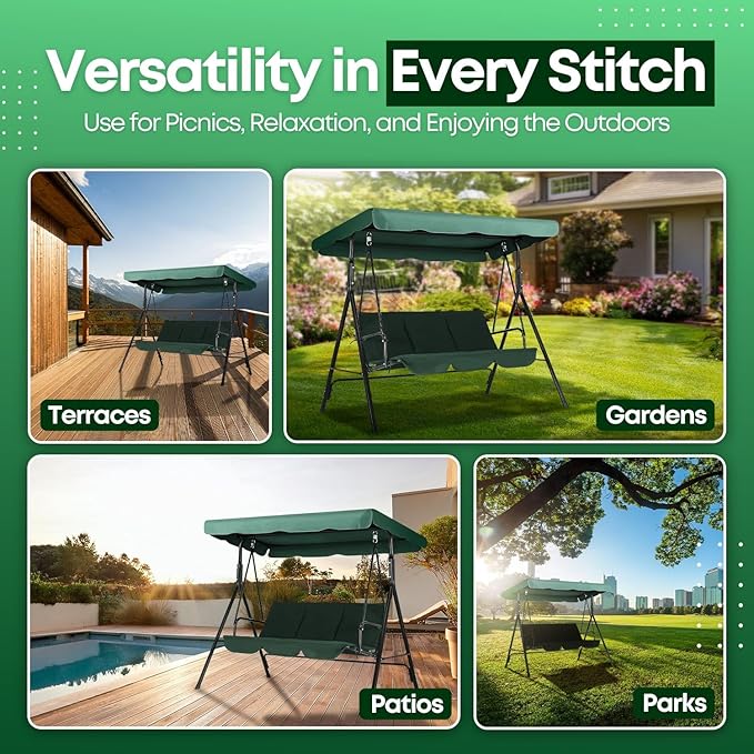 Flexzion Replacement Canopy for Outdoor Swing - 75" x 52" / 1.90m x 1.32m 2 Seat Bench Glider Swings Shade Fabric UV Weather Waterproof for Outdoor Garden Patio Yard Park Porch Seat Furniture, Green