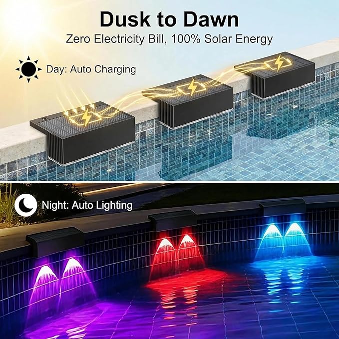 8 Pack Solar Pool Lights for Above Ground Pools, Swimming Inground Pool LED Lighting Solar Powered, Outdoor Poolside Fence Deck Accessories Decor