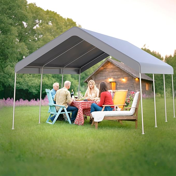 13x20FT Heavy Duty Portable Garage, Waterproof Carport with 5 Roll-Up Ventilated Windows & Removable Sidewalls, Garage Tent Shelter with 220G PE Tarp Cover for Temporary Paint Booth, Boats&Pickups
