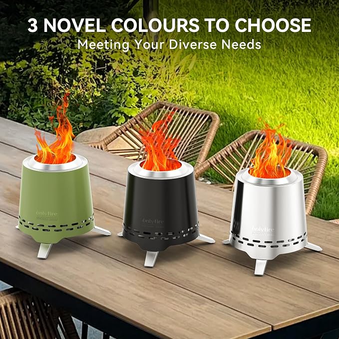 2-in-1 Smokeless Fire Pit with Pot Bracket & Carry Bag, 7.8” Portable Camping Stove Wood Burning Tabletop Fireplace for Patio Backyard RV Tailgating, Green FP053
