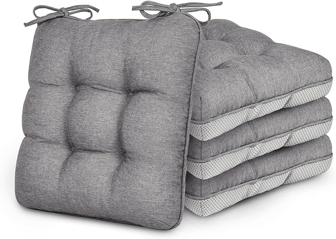 Love's cabin Memory Foam Chair Cushions Set of 4, 15.5"x15.5"x3.5" Indoor & Outdoor Seat Pads for Dining, Kitchen, Office, Patio Chairs - Grey