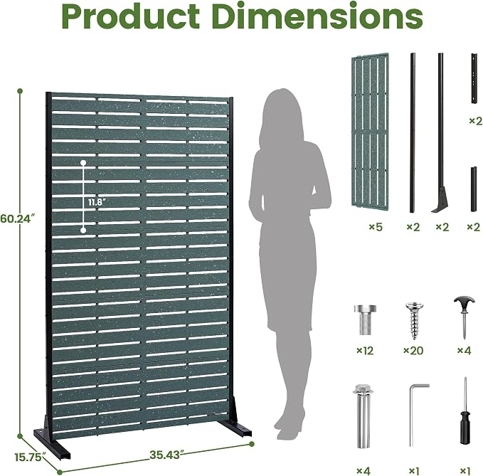 Outdoor Privacy Screen 60" H HDPE Decorative Freestanding Privacy Panel, Sandblasting Louvered Privacy Screens with Stand, Weather-Resistant Panel for Patio, Balcony, Backyard(5 Panels)
