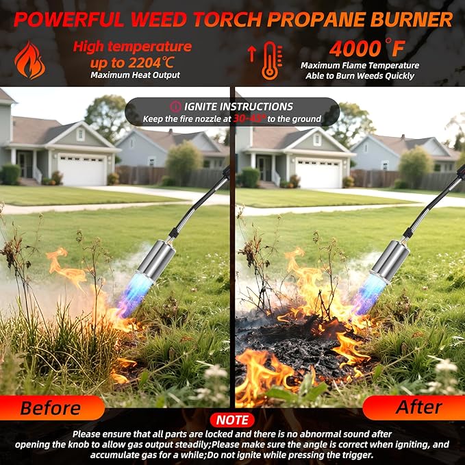 Propane Torch Weed Burner with 10FT Hose Extended Blow Torch Heavy Duty Weed Torches for Outside Flame Control for Garden Stumps Wood Ice Snow Melting Roofing (Propane Tank Not Included)