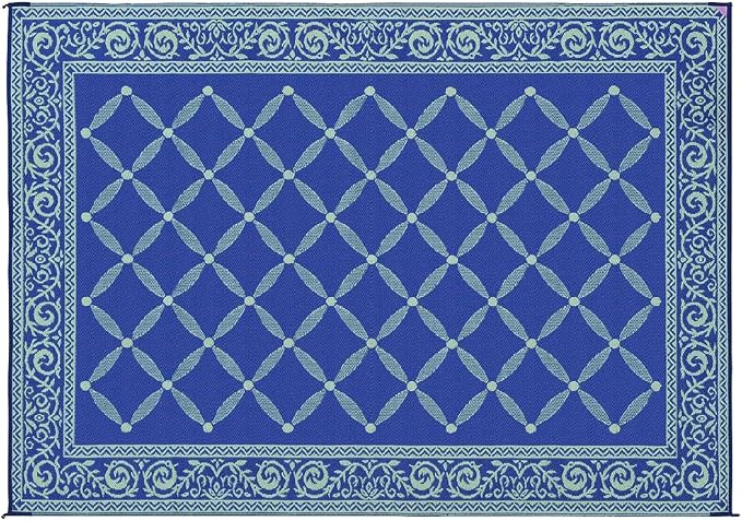 Stylish Camping 119123 9-feet by 12-feet Reversible Mat, Plastic Straw Rug, Large Floor Mat for Outdoors, RV, Patio, Backyard, Picnic, Beach, Camping (Blue/Light-Green)