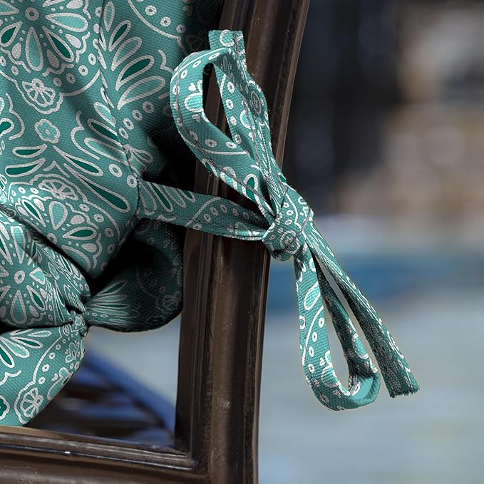 Arden 4-Pack Outdoor Patio Dining Chair Cushion, 20x44, Rain-Proof Seat Pad, Fade-Resistant Outdoor Cushion Turquoise Daphne Medallion