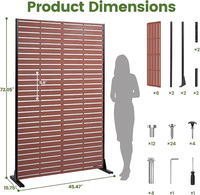 Outdoor Privacy Screen 72" H HDPE Decorative Freestanding Privacy Panel, Sandblasting Louvered Privacy Screens with Stand, Weather-Resistant Panel for Patio, Balcony, Backyard(6 Panels)