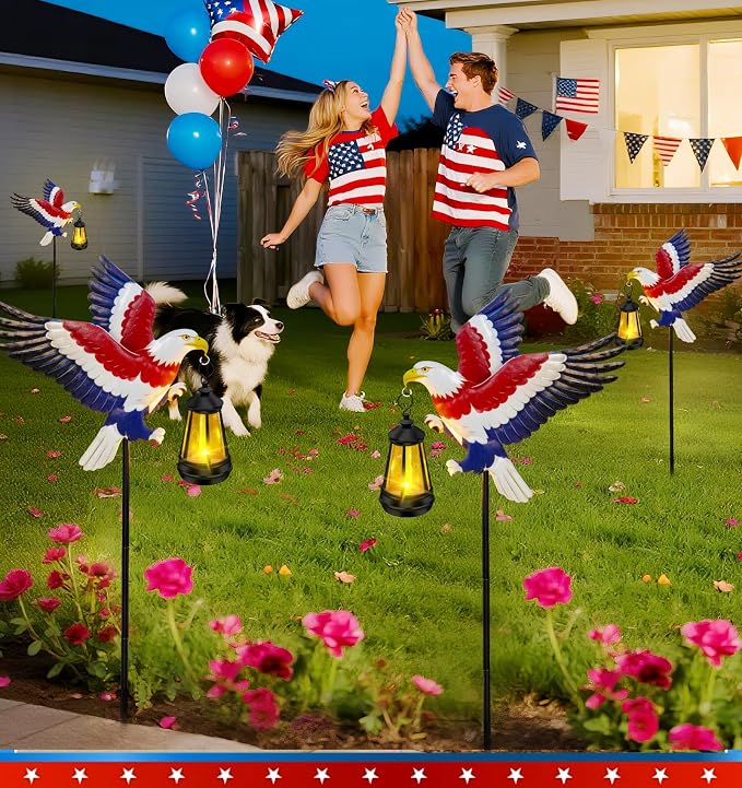 Solar Lights Outdoor Waterproof Eagle Garden Decor,29.9in Metal Eagle with Solar Lights,250th Anniversary America Eagle Patriotic Decorations Outdoor,Decorative Garden Stakes for Yard Art Patio Porch
