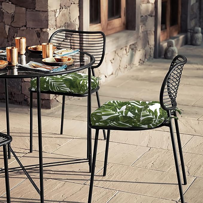 LVTXIII Outdoor U-Shaped Wicker Seat Cushion, Decorative Tufted Chair Pads Fluffy Seat Cushion Sets for Patio Garden Home Office Furniture, 19”x19”x4”, 2 Pack, Palm Green