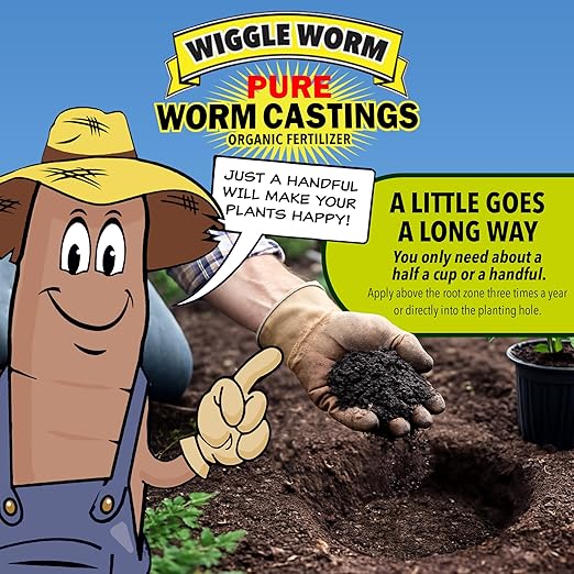 Wiggle Worm 100% Pure Organic Mineral-Dense Worm Castings Fertilizer, 15lbs, Pack of 4 - Improves Soil Fertility and Aeration for Growing Better Houseplants, Vegetables, and More