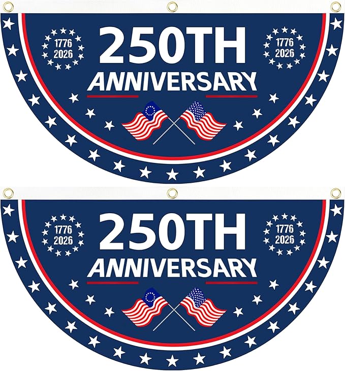 2PCS 250th Anniversary USA Flag, 1.5X3 FT 1776-2026 Fan Flags, 2 Ply Year American Anniversary Flag for Wall, Front Door, Porch, Fence, Outdoor Decorations (Style 1)