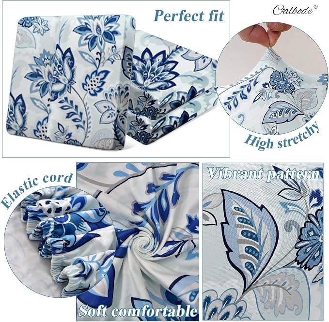 CALBODE 8pcs Floral Printed Stretchy Sofa Cushion Covers for Outdoor Furniture, Sofa Seat Replacement Cover, Flexible Chair Cushion Cover for Porch Garden Furniture Protection(Cover Only)