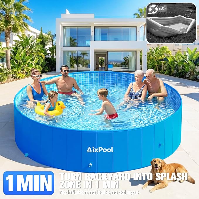 2026 Large Foldable Pool,Non-Inflatable Pool for Adult,Foldable Swimming Pool,Plastic Kiddie Portable Pool,Collapsible Kid Pool for Backyard,Oversized Easy Setup Family Pool for Adult,7.5FT