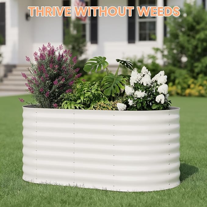 IDEALHOUSE 4x2x2 Ft Galvanized Metal Raised Garden Bed, 24-Inch Tall Outdoor Planter Box for Vegetables, Flowers & Herbs, Rust-Resistant Garden Beds for Backyard, Patio or Balcony, Beige