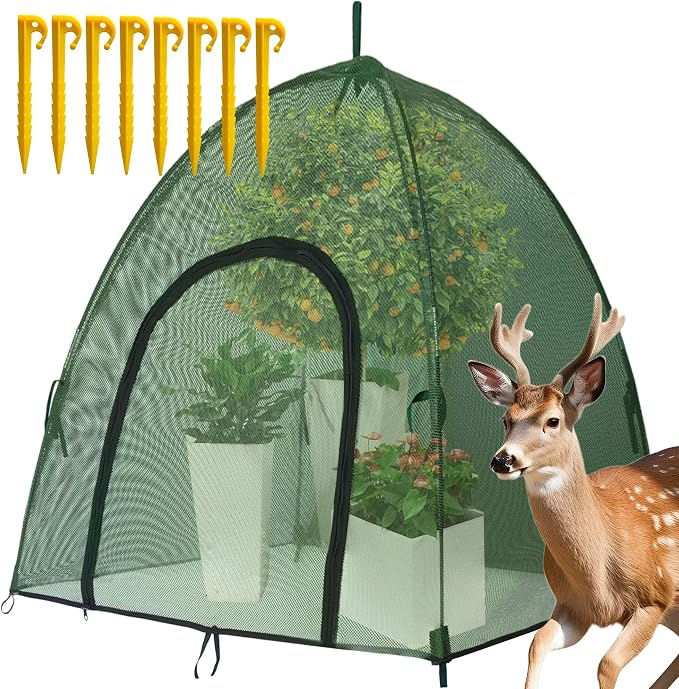 Plant Mesh Cover for Garden Protection - 59" x 59" x 60" Reusable Plant Tent Cage with Zipper & Stakes, Pest Guard Netting for Vegetables, Fruits, Flowers, Small Animals & Poultry 1PCS