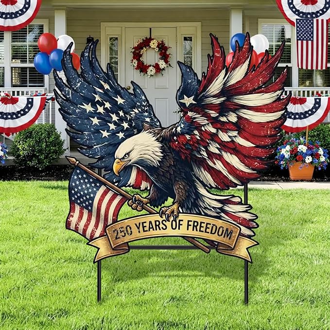 Weysat 4th of July Decoration Outdoor Metal 250th Anniversary Yard Sign Freedom America Patriotic Eagle Garden Stakes Independence Day Lawn Porch Decor for Home Pathway Front Door Yard Patio Decor