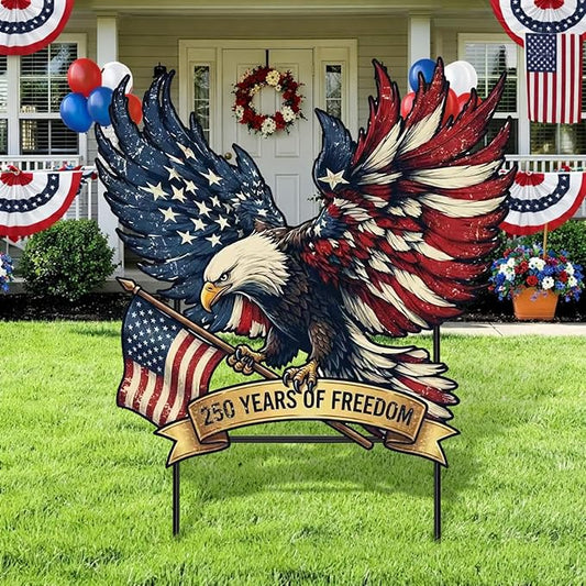Weysat 4th of July Decoration Outdoor Metal 250th Anniversary Yard Sign Freedom America Patriotic Eagle Garden Stakes Independence Day Lawn Porch Decor for Home Pathway Front Door Yard Patio Decor