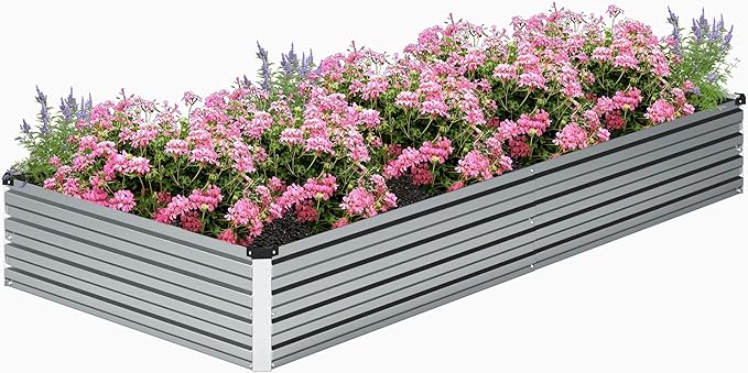 DIIYIV 2PCS 8x4x1FT Galvanized Raised Garden Bed Kit,Vegetable Boxes-Rectangle Metal Flower Box,Large Planter Raised Beds Outdoor Garden for Planting,Fruit,Herb-Silver