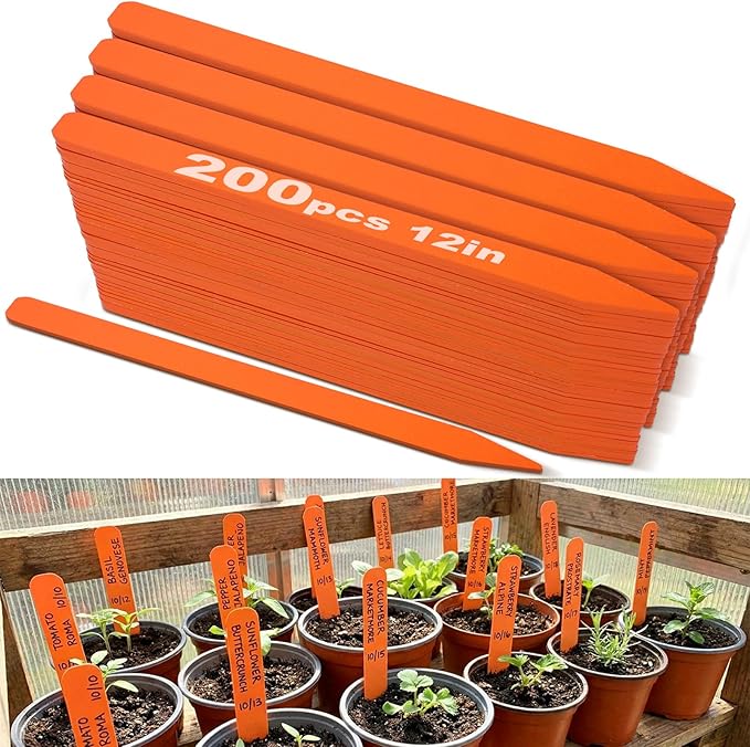 Weysat 200 Pcs 12" Wood Plant Labels for Field or Containers Plant Tags Wood Garden Labels for Seedling Stakes Markers Nursery Seed Tags with Smooth Surface for Pot Herbs Flowers Vegetables (Orange)