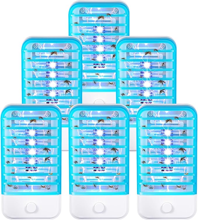 6Pack Bug Zapper Indoor Plug in Mosquito Zapper Indoor,Baby Secure Mosquito Killer for Bedroom&Nursery,Fruit Fly Zapper Insect Killer with 365nm Blue Light,Plug in Gnat Killer for Kitchen&Indoor Plant