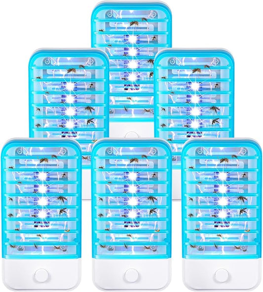 6Pack Bug Zapper Indoor Plug in Mosquito Zapper Indoor,Baby Secure Mosquito Killer for Bedroom&Nursery,Fruit Fly Zapper Insect Killer with 365nm Blue Light,Plug in Gnat Killer for Kitchen&Indoor Plant