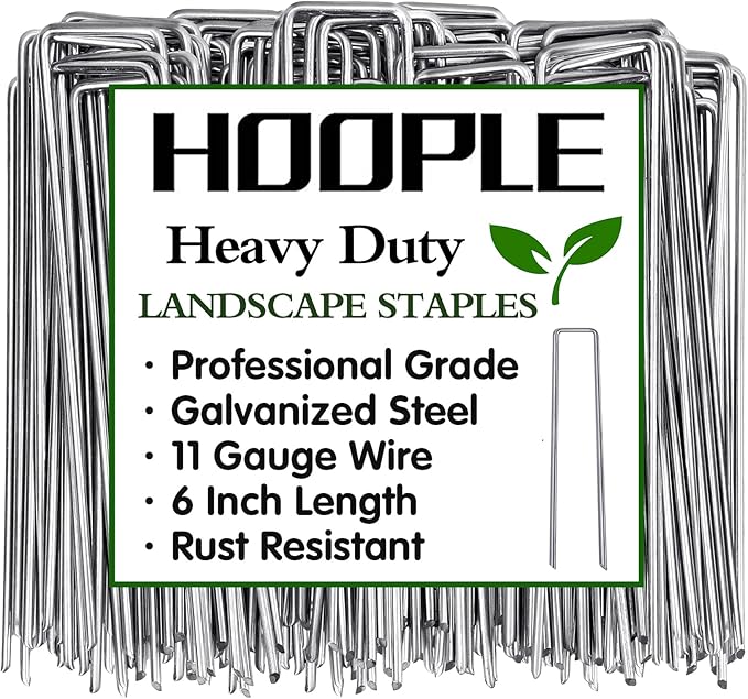 HOOPLE 25 PCS 6-Inch Heavy Duty U-Shaped Galvanized Garden Stakes, Anti-Rust Landscape Staples for Weed Barrier & Ground Cover