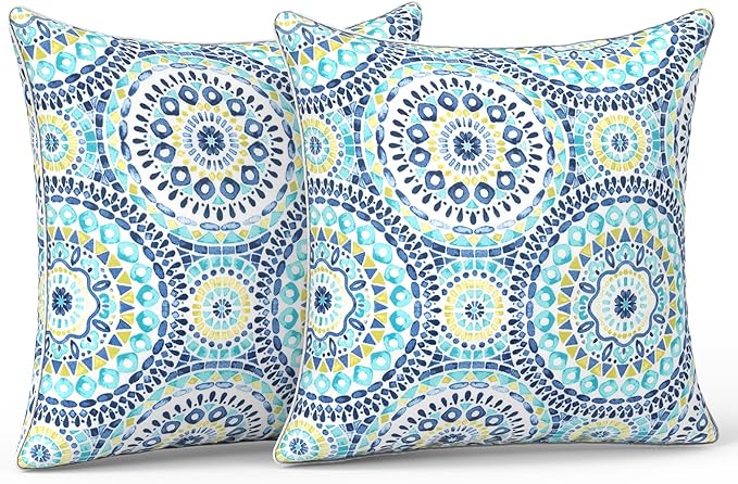 LVTXIII Set of 2 Patio Throw Pillows Waterproof 20"x20" Fade Resistant Outdoor Throw Pillows with Inserts, Fluffy Decorative Garden Toss Pillow Cushions for Home Patio Coach Sofa Use, Delancey Baltic