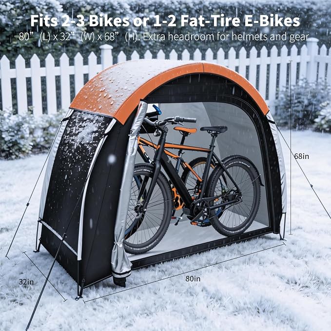 Bike Storage Tent with Rain Cover & Mesh Window, PU5000 Waterproof Bike Shed for 2 Bikes, Portable Outdoor Storage Shelter for Bicycle, Motorcycle, Lawn Mower, Garden Tools (6.6x2.6x5.6FT)