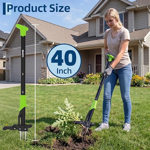 DEXSO Weed Puller Tool with Long Handle- 4-Claw Stand Up Remover 40" Easy-Eject Mechanism Manual Weeders Weeding Tools Gardening