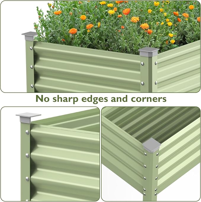 Winpull Raised Garden Bed with Legs, 48×24×32in Large Galvanized Elevated Planter Box, Metal Raised Beds for Gardening Backyard Patio Balcony, 400lb Capacity (Avocado Green)