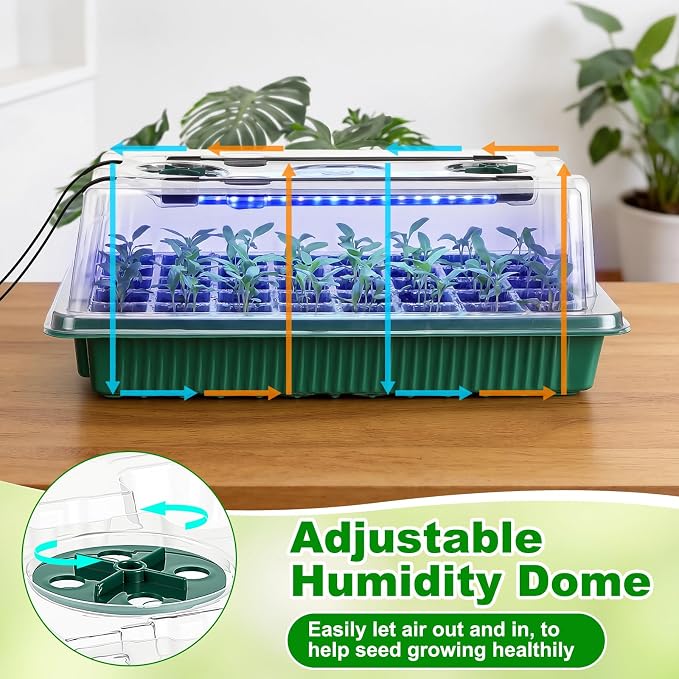 8 Pack Starter Tray with Light, 320 Cells Sprouting Kit Seedling Tray with Humidity Domes, Remote, Timer, Adjustable Light & Gloves, Starter for Indoor Greenhouse