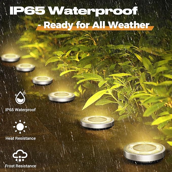 vighep Solar Ground Lights, 18 Pack Flat Solar Light Outdoor Waterproof, Bright LED Solar Disc Lights, 3000K Warm White Landscape Lighting for Outside Yard Garden Pathway Driveway Lawn