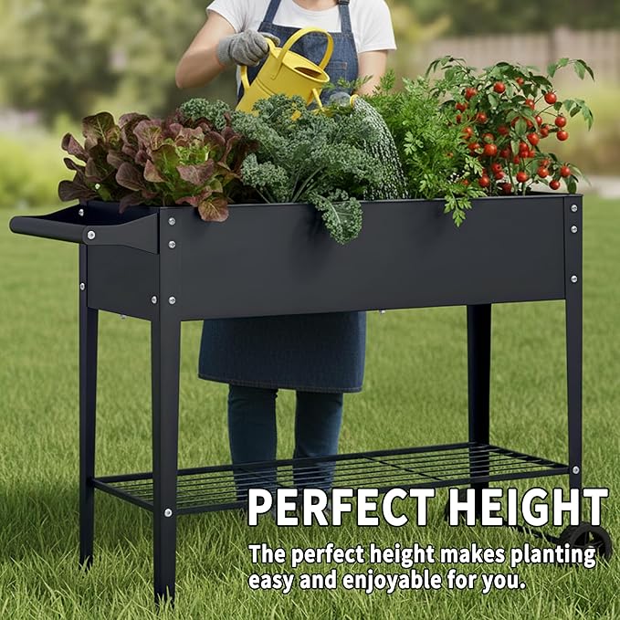 Elevate 32" Tall Raised Garden Bed with Wheel,Planter Box for Backyard,Outdoor Garden, Patio, Balcony, 400lb Capacity,Grey