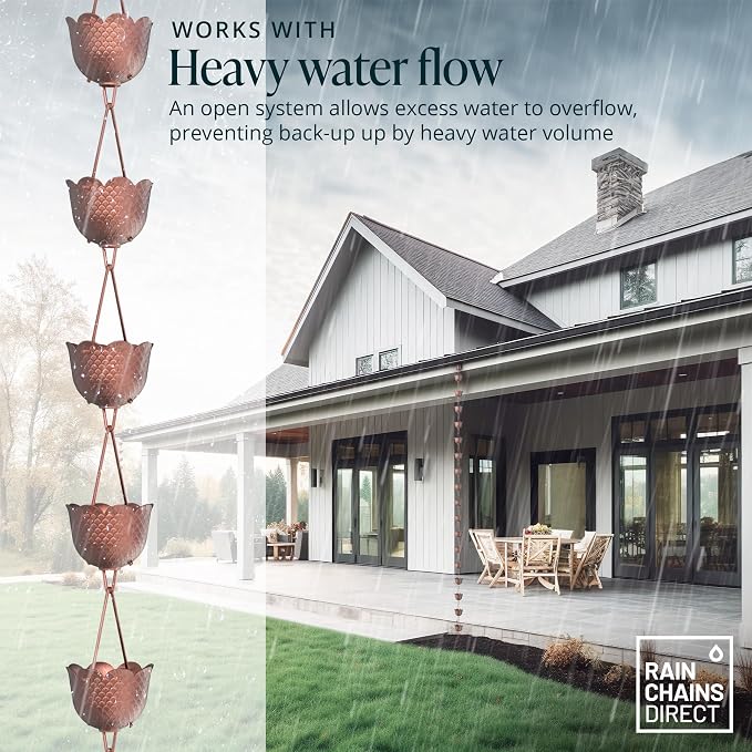 Rain Chains Direct - Pineapple Rain Chain - 8.5 FT - Pure Solid Copper - Premium Rain Chains for Gutters