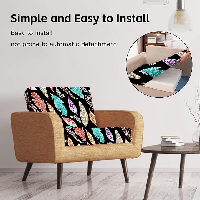 8Pcs Patio Cushion Covers,Outdoor Cushions Covers,Stretch Cushion Covers Replacement, Washable and Reusable Furniture Protectors(Dream Feather)