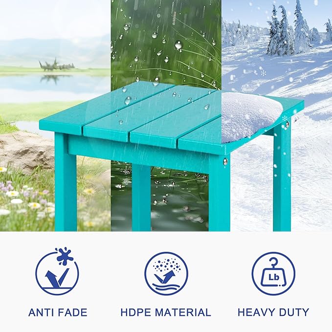 LZRS Square Patio Side Table, Heavy Duty HDPE Outdoor End Table with Wood Texture, Weatherproof Composite Table for Adirondack Chairs, Deck, Pool, Indoor/Outdoor, No Peeling or Cracking(Turquoise)