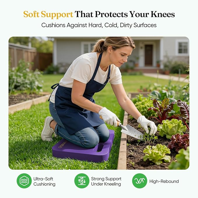 Grenebo High-Density NBR Foam Garden Kneeling Pad, 1.6" Extra Thick Gardening Pads for Kneeling, Ultra Soft Kneeling Pads for Gardening, Work, Exercise, Yoga, Bathing Baby, 17.3×11×1.6 in, Purple