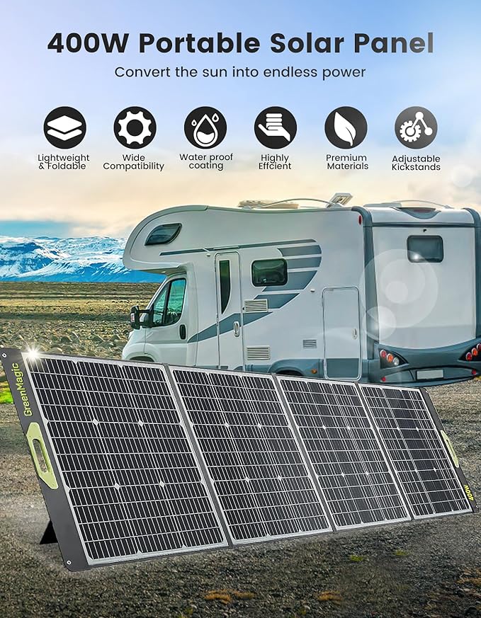 Greenmagic Portable 400 Watt Solar Panel, 39V 400W Foldable Panel Solar Charger Lightweight Durable Compatible with Most 40v Portable Solar Generator Power Station on The Market for RV Camping Home